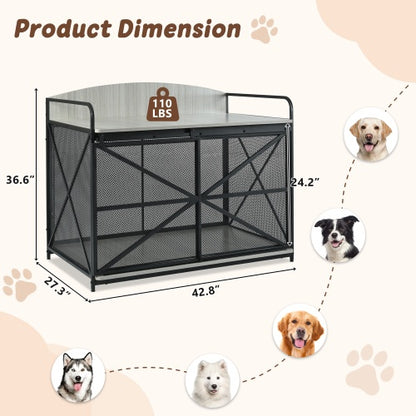 US Local 42.8 Heavy Duty Large Dog Crate Furniture For Large Medium Dog, Farmhouse Wooden Dog Kennel Indoor End Table, Decorative Pet House For Large Dogs