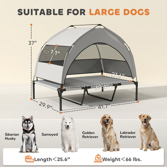 US Local Elevated Dog Bed With Removable Canopy, Portable Outside Raised Pet Cot With Cooling Pad, Storage Bag, 42 X 30 X 37