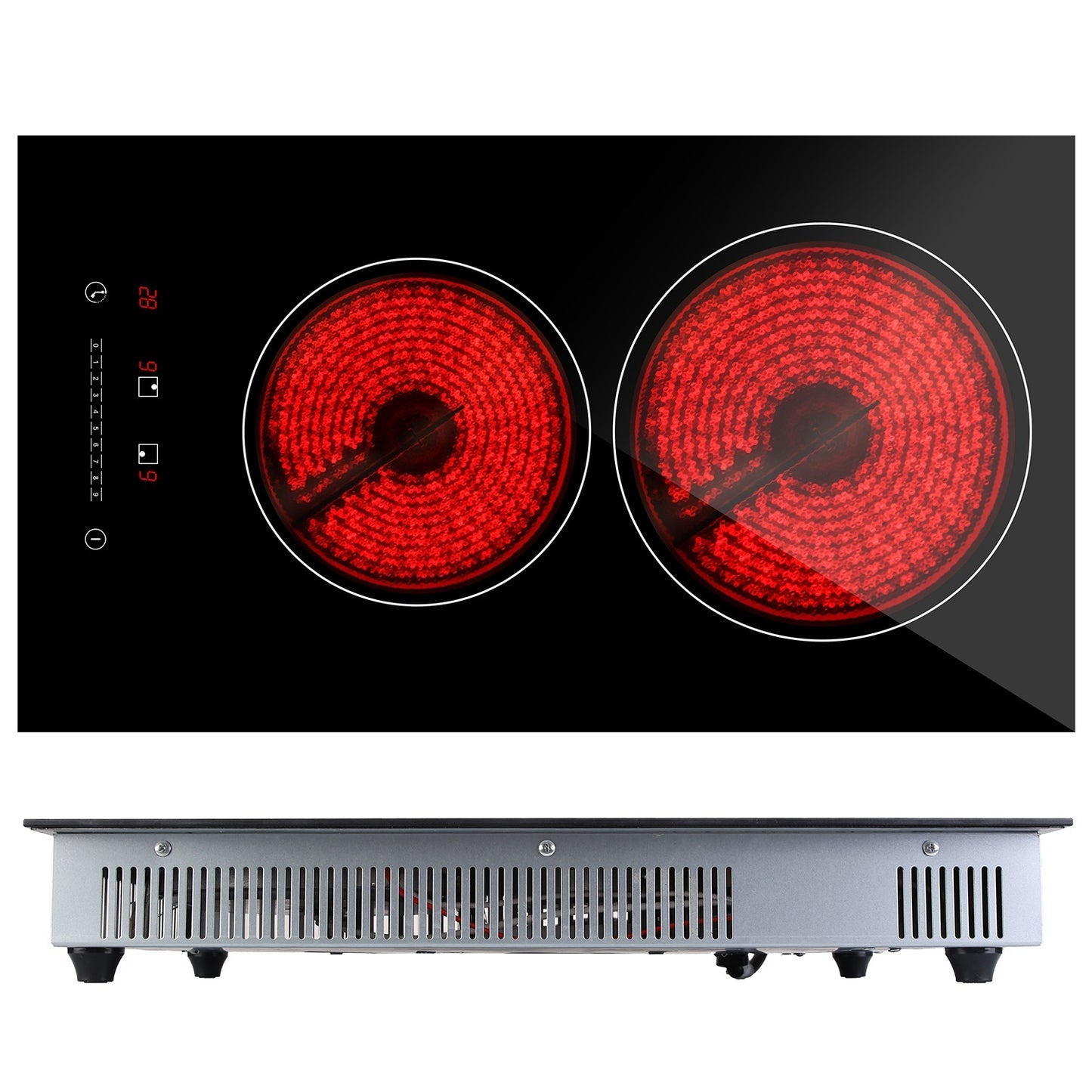 US Local 1Pc Dual Induction Burners Electric Cooktop 110V Total 1900W Electric Stove Built In Electric Ceramic Stove With Timer Setting 9 Firepower Levels Over Heating Protection