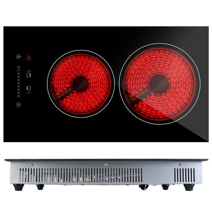 US Local 1Pc Dual Induction Burners Electric Cooktop 110V Total 1900W Electric Stove Built In Electric Ceramic Stove With Timer Setting 9 Firepower Levels Over Heating Protection