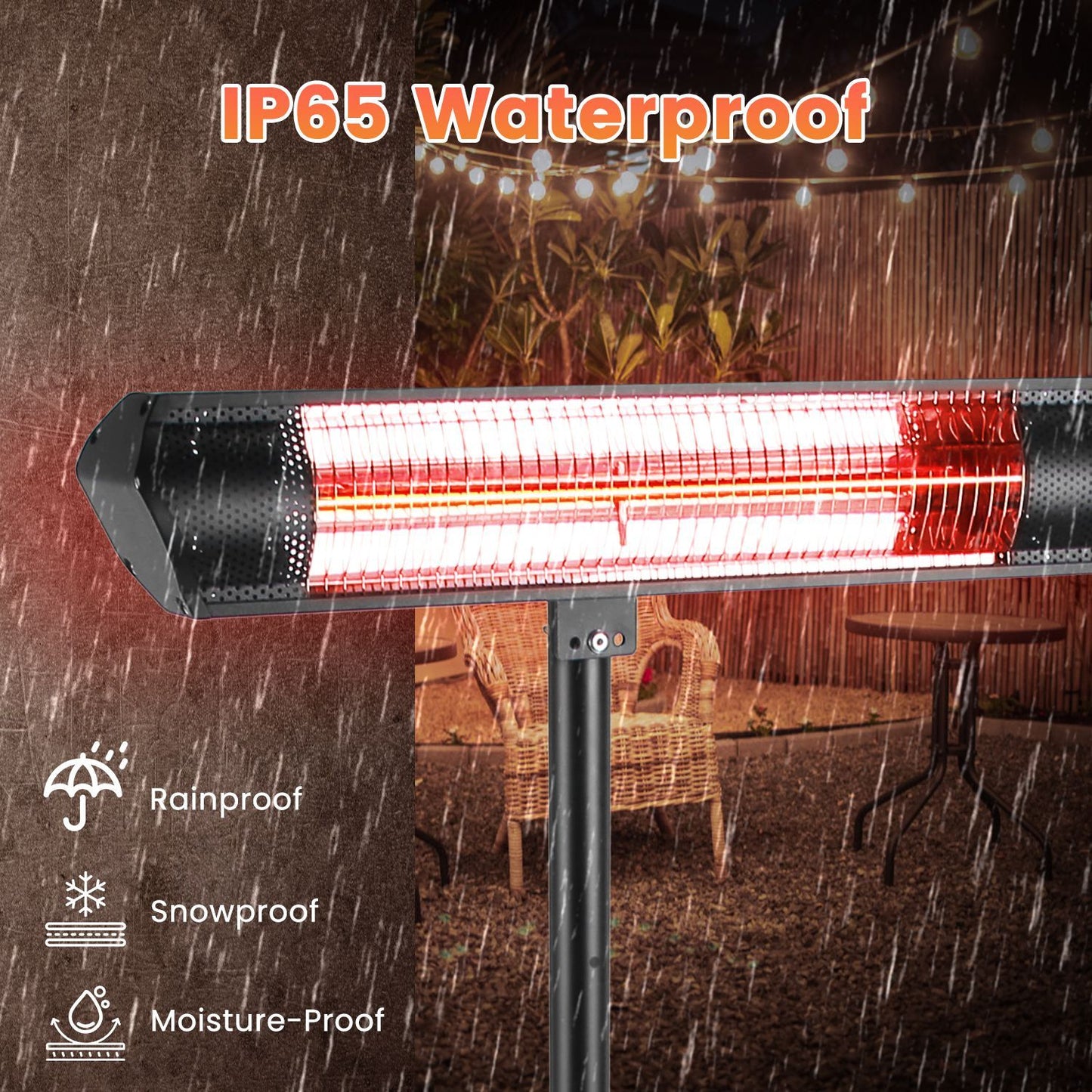 US Local 1500W Infrared Heater With Stand Electric Outdoor Patio Heater IP65 Waterproof Tripod Wall Mount With 2 Remotes 3 Heating Levels For Home Restaurant Yard Office Garage