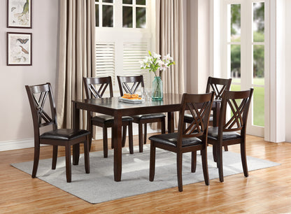 US Local 7pcs Dining Set Dining Table 6 Side Chairs Clean Espresso Finish Cushion Seats X Design Back Chairs