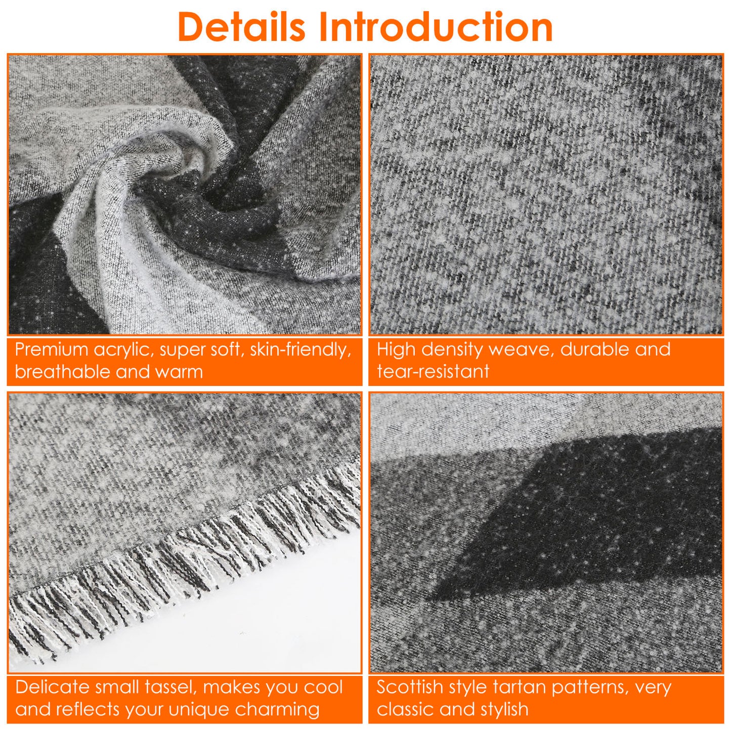 US Local 1 Pc Women Winter Warm Scarf 74.8x25.6In Long Soft Knitted Shawl Extra Thick Plaid Blanket Wrap Cape