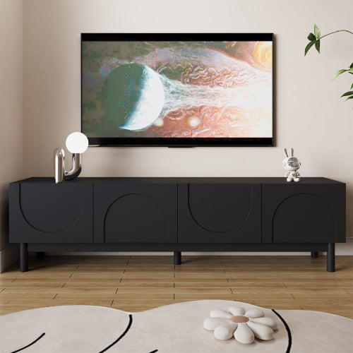 UK Local TV Cabinet With Curved, Wave-Shaped Doors, Shelves, And TV Stand With Stabilizing Legs