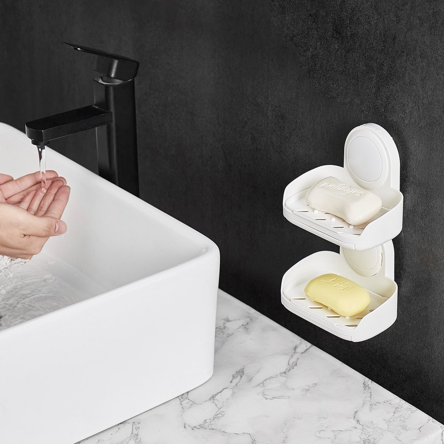 US Local Suction Cup Soap Dish With Double Layer Holder With Drain Tray For Shower