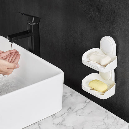 US Local Suction Cup Soap Dish With Double Layer Holder With Drain Tray For Shower