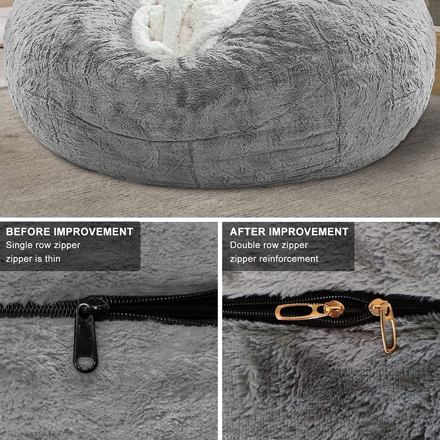 USA Local Bag Chair Coverit Was Only A Cover, Not A Full Bean BagChair Cushion, Big Round Soft Fluffy PV Velvet Sofa Bed Cover,  Living Room Furniture,  Lazy Sofa Bed Cover,6ft Dark Grey