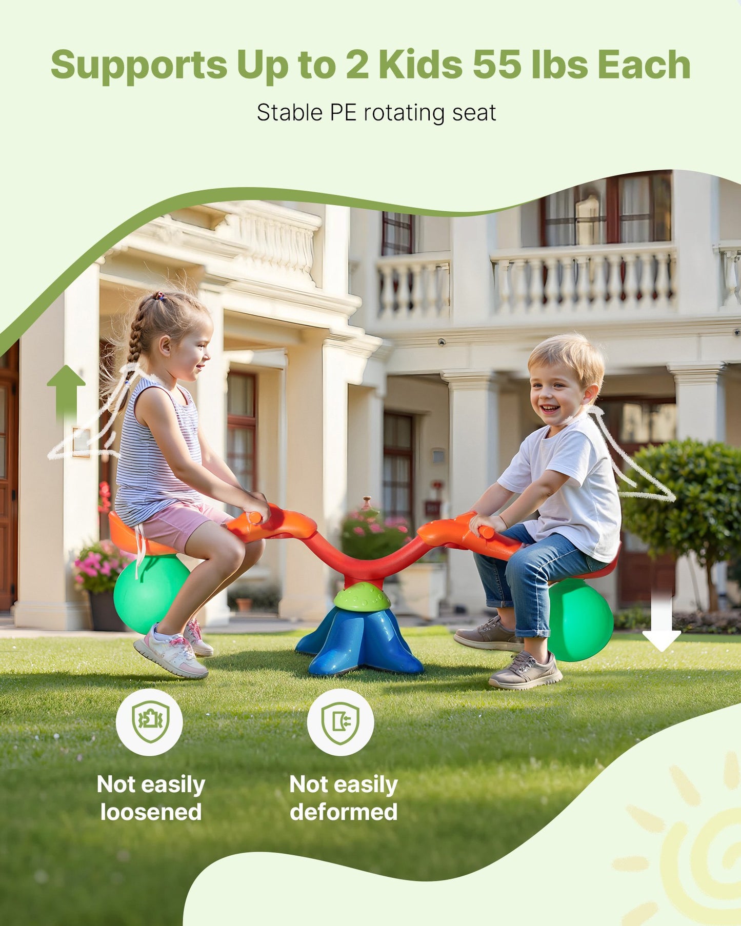 US Local Kids Seesaw 55 Lbs Capacity 360 Degrees Rotating Teeter Totter Aged 3+