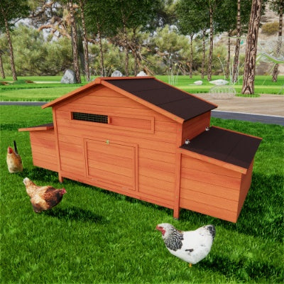 US Local Large Wooden Chicken Coop Outdoor Hen House Poultry Cage For Outdoor With 2 Sides Nesting Boxes,2 Free-range Doors Leakproof Tray