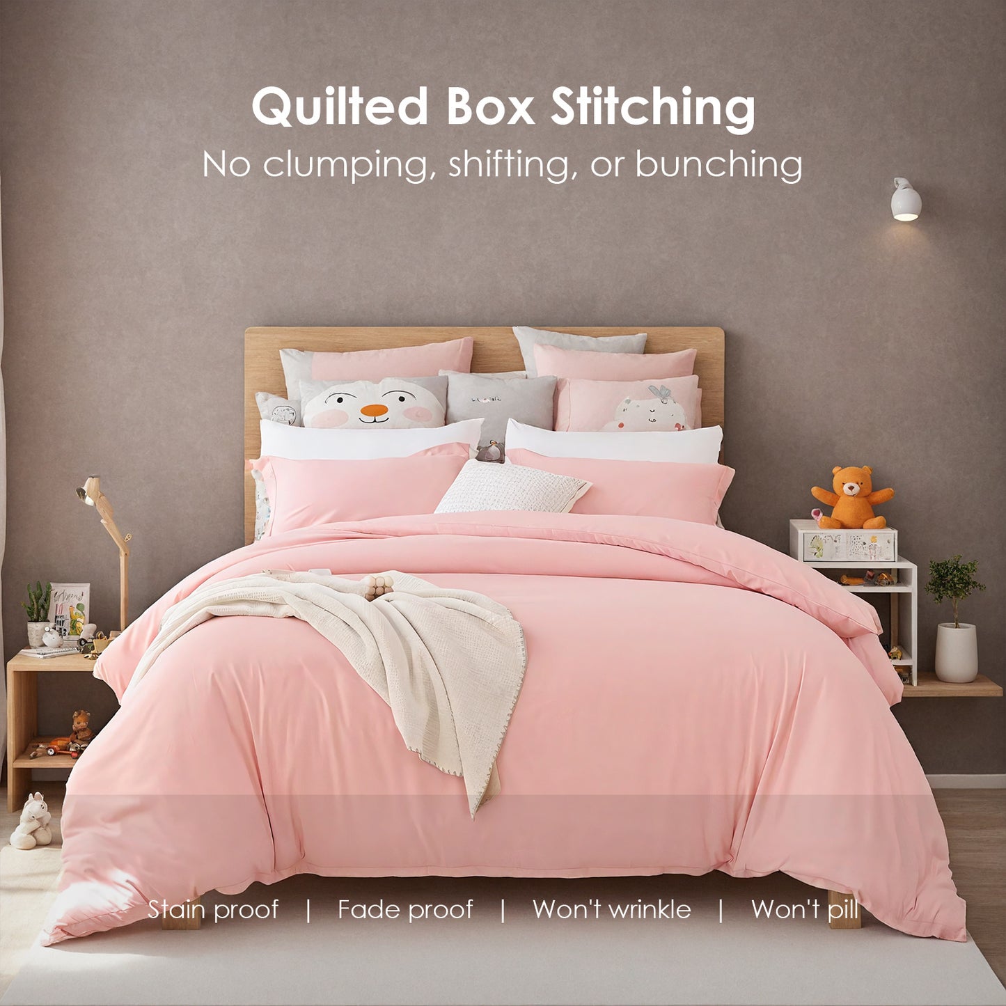 US Local Three-piece Bedding Set With Solid Color Quilt Cover And Pillowcase, Three-piece Bedding Set - Super Soft Microfiber Hotel Series - Brushed Super Soft And Machine Washable, Cute Pink Three-piece Set W