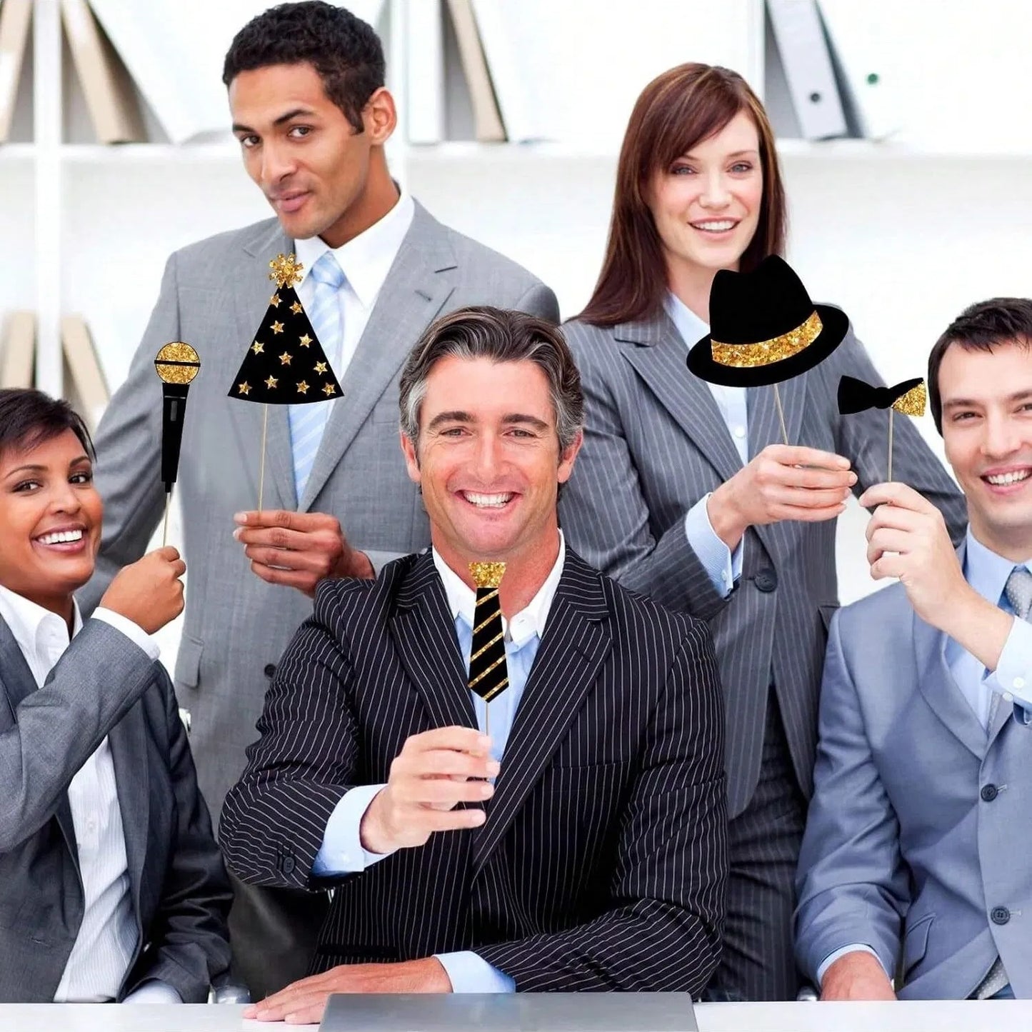 US Local 24 Pieces Party Photo Booth Props For Birthday Weddings Graduation Prom Party Supplies Mix Of Hats, Lipstick, Tie, Crowns Golden,Christmas