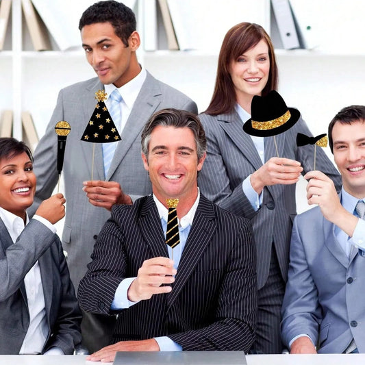 US Local 24 Pieces Party Photo Booth Props For Birthday Weddings Graduation Prom Party Supplies Mix Of Hats, Lipstick, Tie, Crowns Golden,Christmas