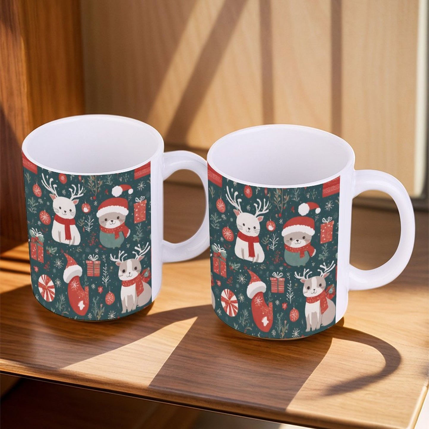 POD US Local White mug with full print, Christmas, Scarves, Animals 0093