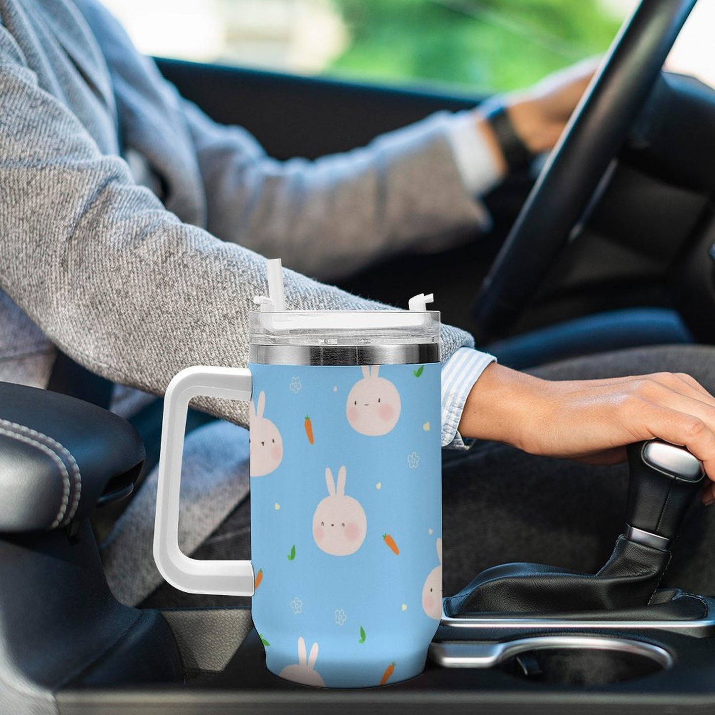 PHDT00507 POD US Local Tumbler 40oz Large Capacity Car Cup Rabbit blue