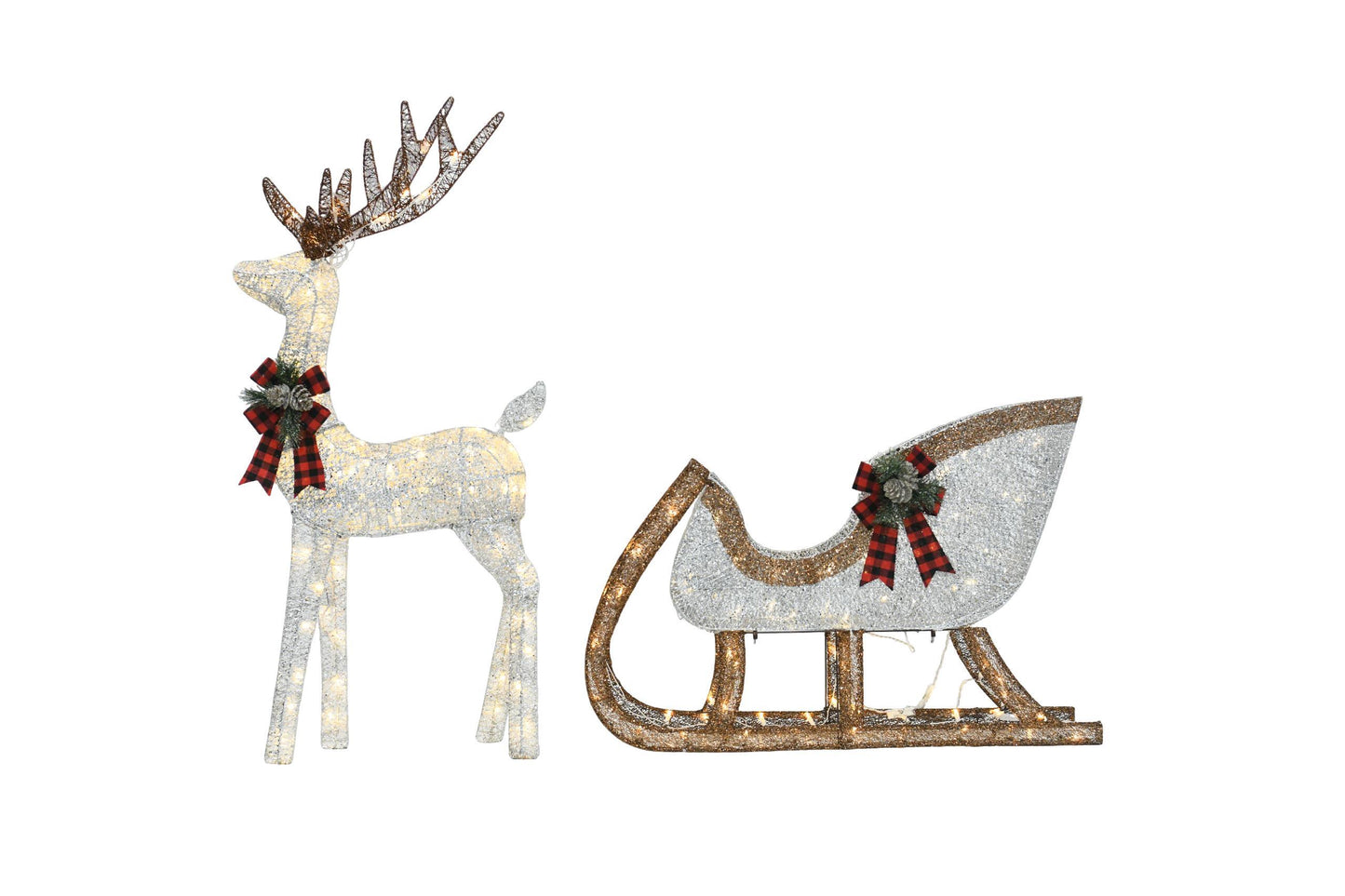 US Local 48-inch Christmas Reindeer And 38-inch Sleigh Decorations Create A Festive Atmosphere, Suitable For Indoor And Outdoor Scenes, A Must-have For Christmas