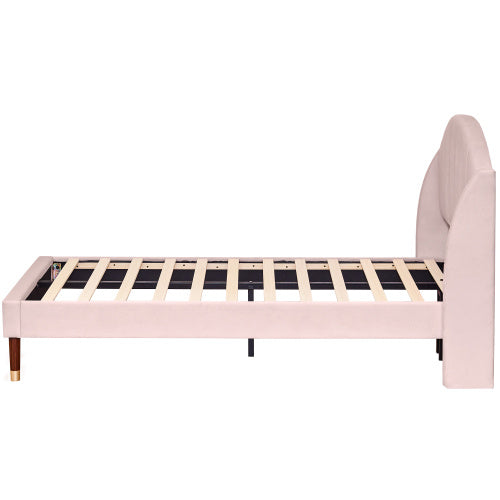 UK Local Upholstered Bed,Single Bed-3ft 90x190cm ,with Slatted Frame And Headboard, Youth Bed, Wooden Slatted Support, Easy Assembly, Velvet, Pink