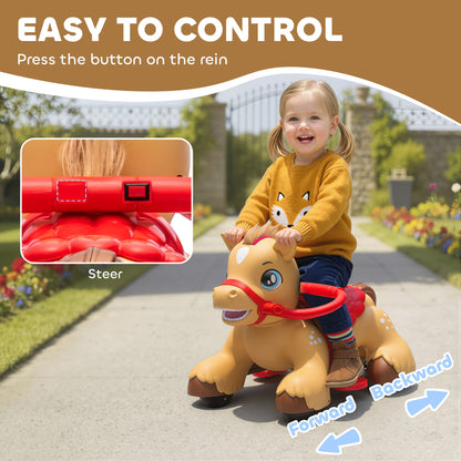 US Local Ride On Horse Toy, 12V Battery Powered Ride on Toy with Carrot Toy, Comb and Sound, Electric Rocking Horse for Toddlers