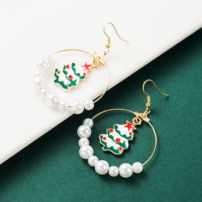 Christmas tree pearl earrings
