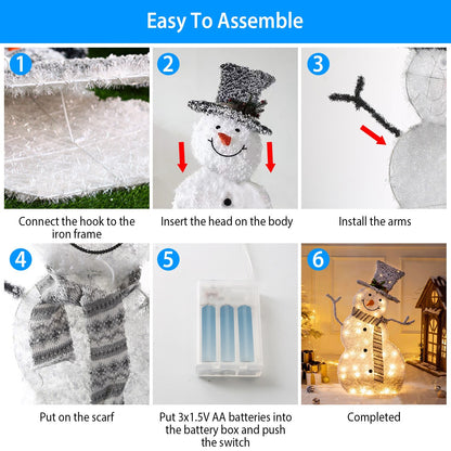 US Local 1Pc LED Christmas Snowman Decoration Light Collapsible Battery Operated Lighted Snowman Indoor Outdoor Garden Light With Removable Hands Scarf