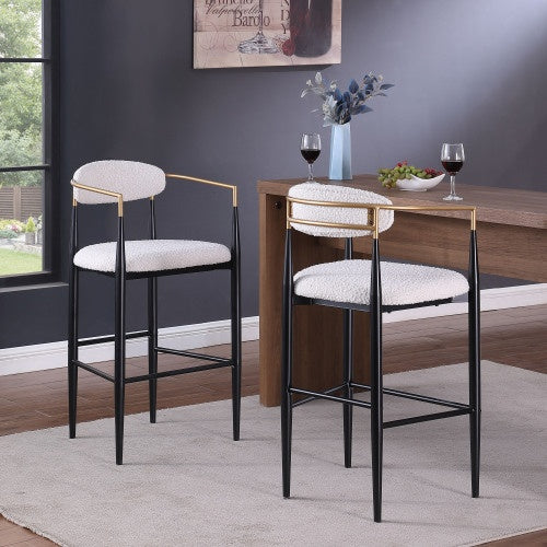 US Local Barstools Set Of 2, Counter Height Upholstered Bar Stools With Back For Kitchen Island, Beige Faux PU Leather Seating Black Iron Legs 260LBS Weight Capacity