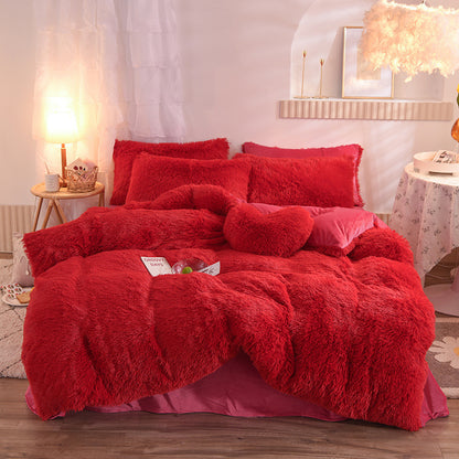 US Local Luxury Thick Fleece Duvet Cover Queen King Winter Warm Bed Quilt Cover Pillowcase Fluffy Plush Shaggy Bedclothes Bedding Set Winter Body Keep Warm