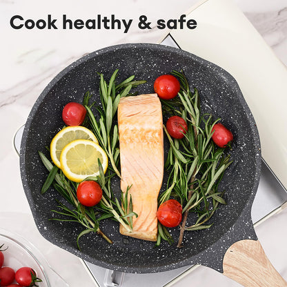 US Local JEETEE 8 Inch Nonstick Frying Pan, Stone Coating Cookware, Nonstick Omelette Pan With Heat-Resistant Handle, Induction Skillet For Eggs