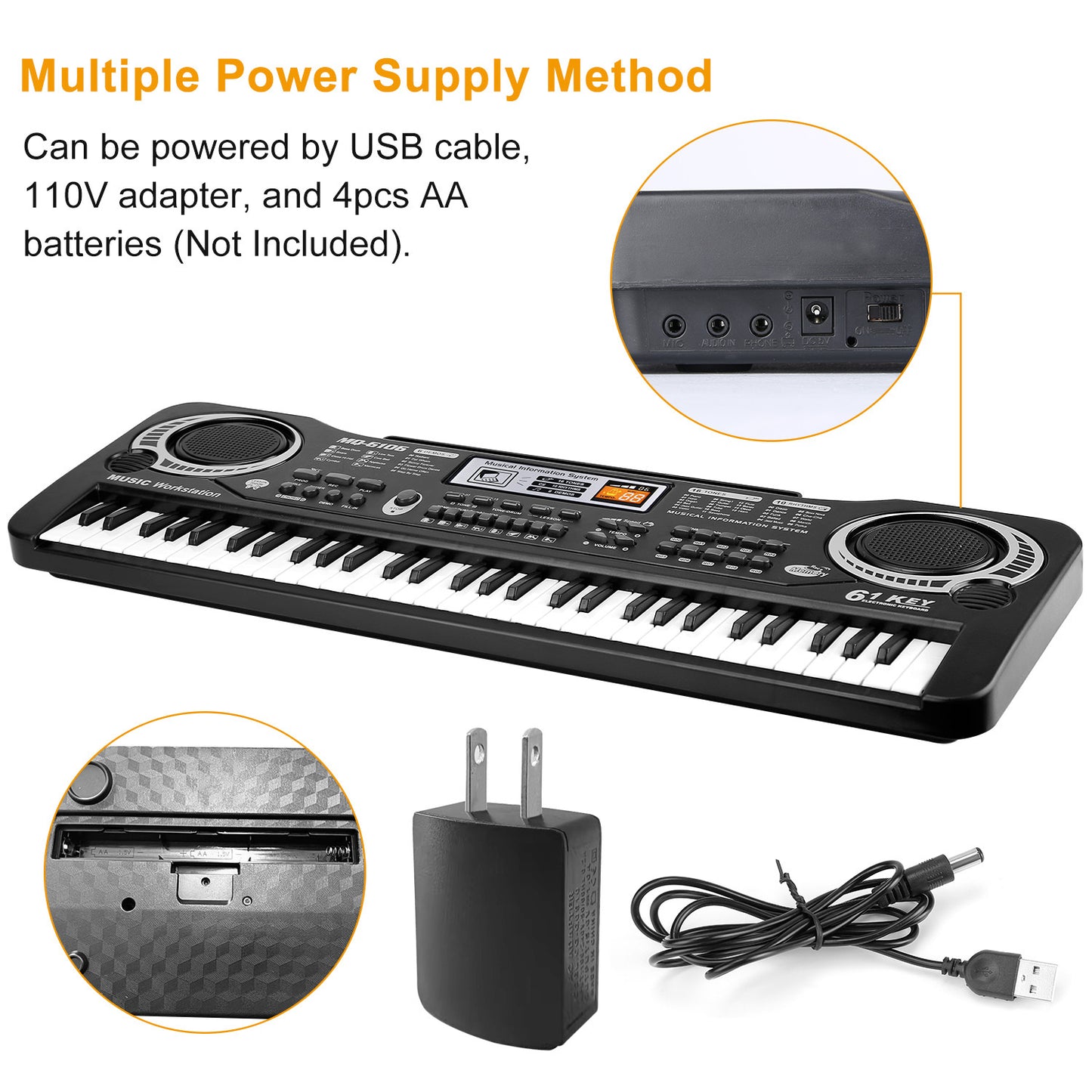 US Local 61 Keys Digital Music Electronic Keyboard Electric Piano Musical Instrument Kids Learning Keyboard With Microphone For Beginners Kids Girls Boys Adults