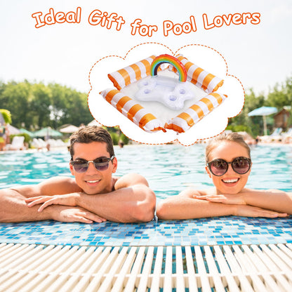 US Local Set Of 3 Pack Inflatable Pool Floats 1 Drink & Snack Float 2 Water Hammocks With High Buoyancy Pillows Cooling Mesh