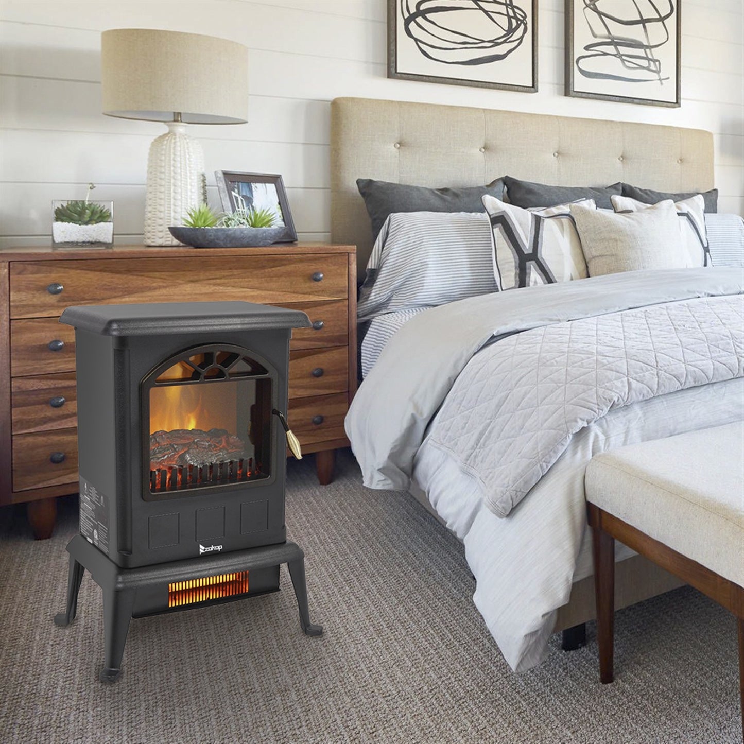 US Local 1500w Vertical Fireplace Machinery Fake Firewood Single Color 2 Quartz Tubes Black