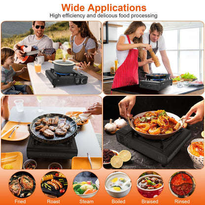 US Local 1 Pc 3300W Portable Camping Stove Butane Canister Dual Fuel Burner Piezo Electric Ignition Single Burner With Automatic Tank Ejection Overpressure Cut Off Carry Case For Camping Hiking Picnic Fishing B