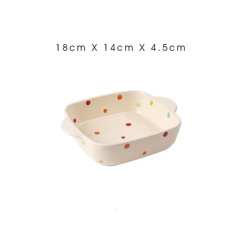 Ceramic Dot Cheese Baked Rice Plate Household Microwave Oven