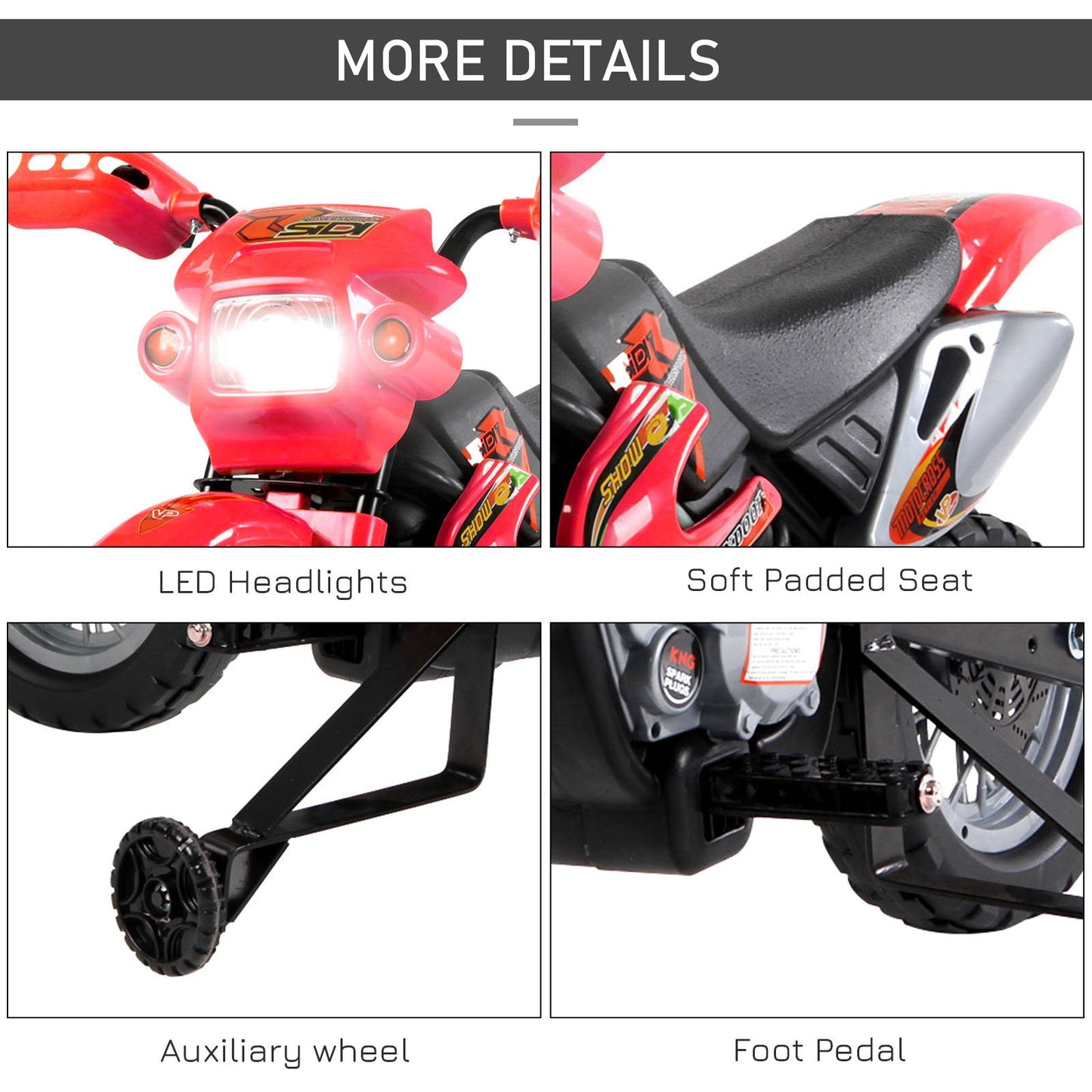 US Local 6V Kids Motorcycle Dirt Bike Electric Battery-Powered Ride-On Toy Off-road Street Bike with Training Wheels