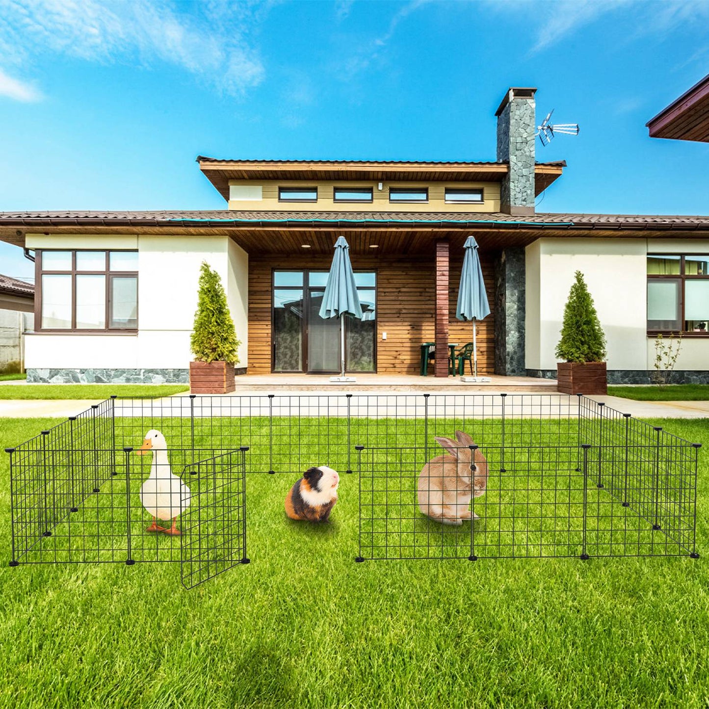 US Local 1Pc Small Animal Playpen With Door Dog Metal Playpen Small Medium Kitten Puppy Guinea Pig Rabbit Kennel Small Animal Cage Metal Wire Fence For Indoor Outdoor Yard Camping