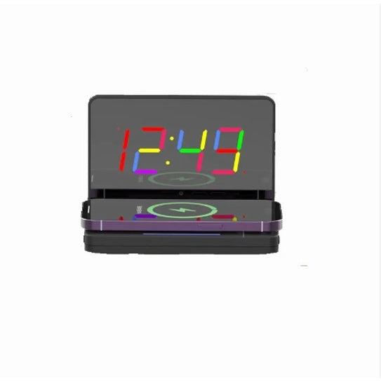 US Local Mirror Digital Alarm Clock Desktop Foldable Wireless Charger Selling Electronic Mirror LED Alarm Clock