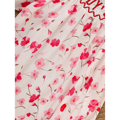 US Local Infant Girls' Floral Smocked Romper 'DADDY'S Girl' Embroidery Short Sleeve Crew Neck Adorable Princess Party Bodysuit