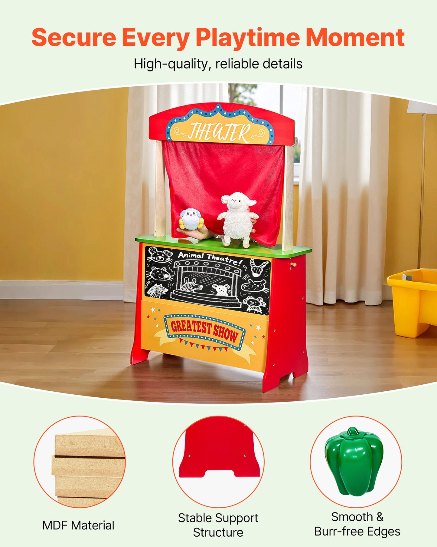 US Local Wooden Puppet Theater 2-in-1 Reversible Play Store Kids Play Market Stand