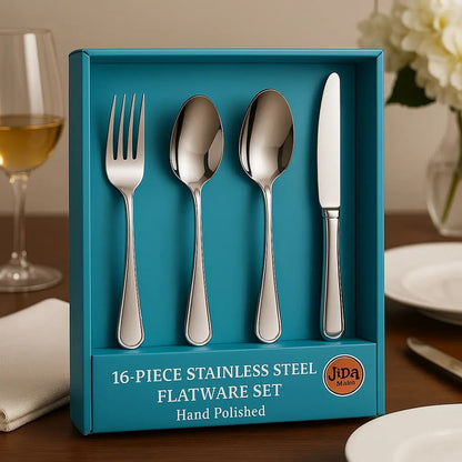 US Local 16 Piece Luxury High-end Silver Tableware Family Utensil Set - Stainless Steel 4-person Utensil Service Including Fork, Knife, Spoon, And Teaspoon - Durable, Elegant, Rust Proof Utensil Set, USPS Ship
