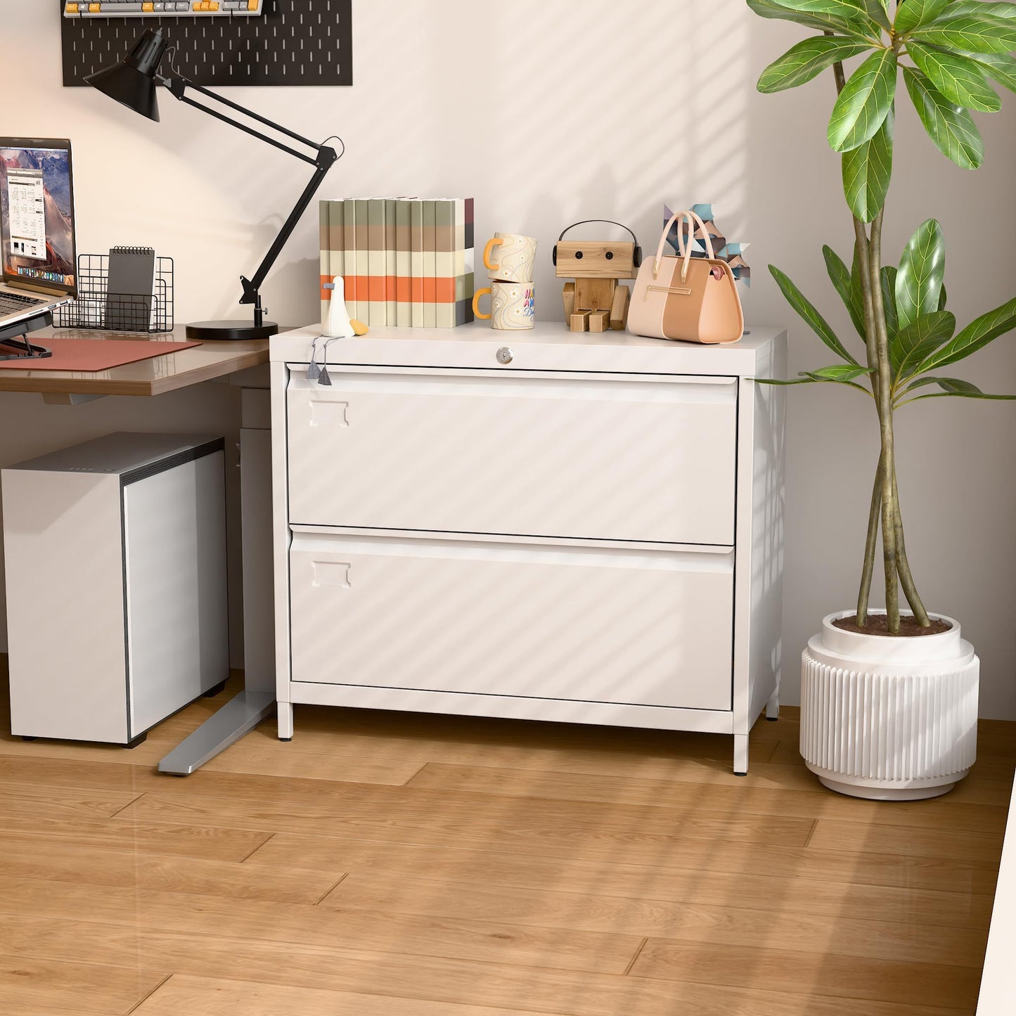 US Local Metal Lateral File Cabinet, 2 Drawers Lateral Filing Cabinet, Office Wide Storage File Cabinet For Letter,Legal,A4 Size, Assembly Required