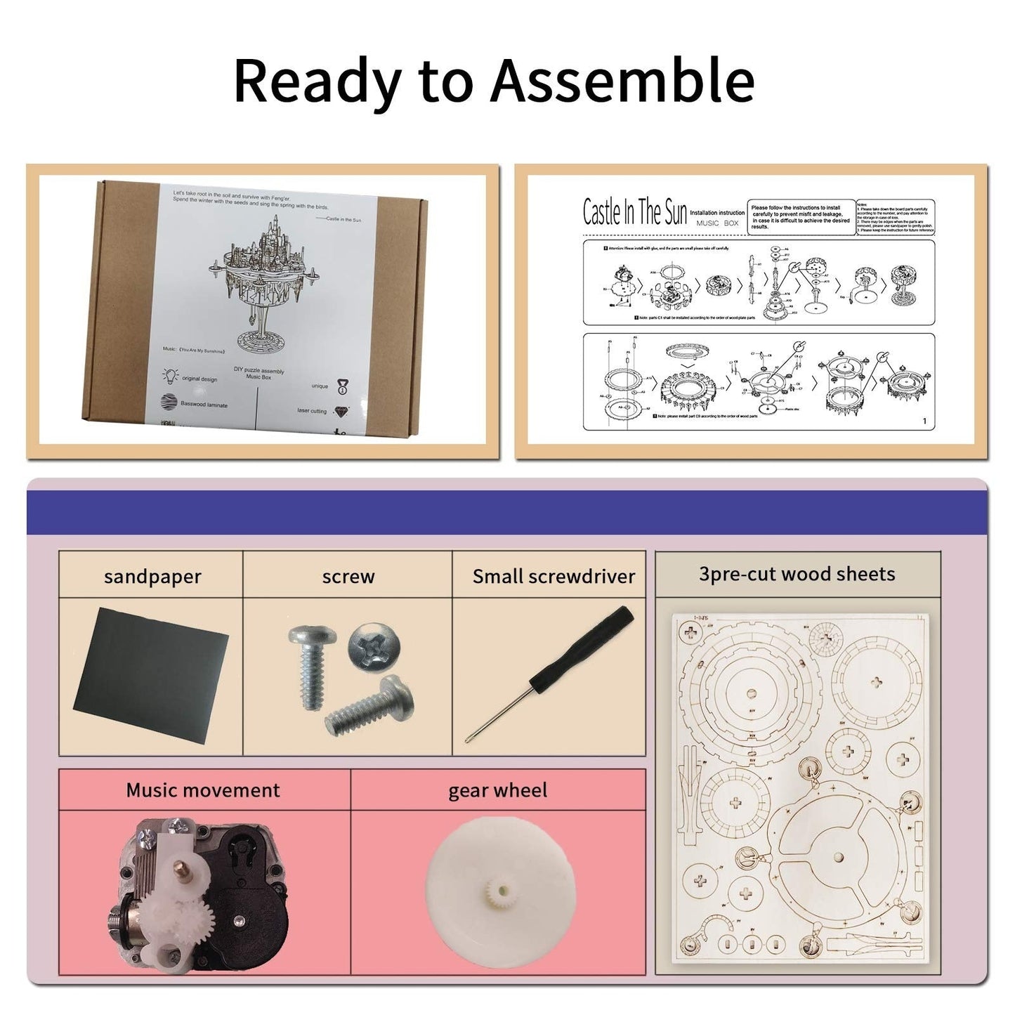 US Local MUSIC PARK 3D Wooden Puzzles Music Box Kits You Are My Sunshine Castle Building Model DIY Crafts Birthday Gift For Women