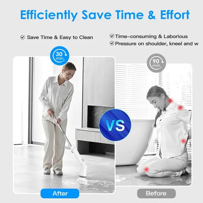 US Local Electric Spin Scrubber Cordless Rechargeable Telescopic Cleaning Brush 6 Replaceable Heads