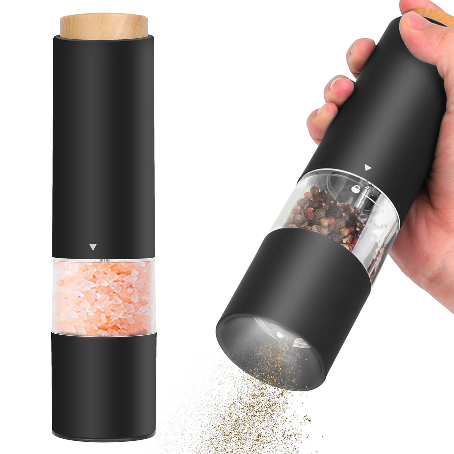 US Local 2Pcs Electric Salt And Pepper Grinder Battery Powered Salt Mill Sets With Adjustable Coarseness One Hand Easy Operation Visible Refilling Bottle