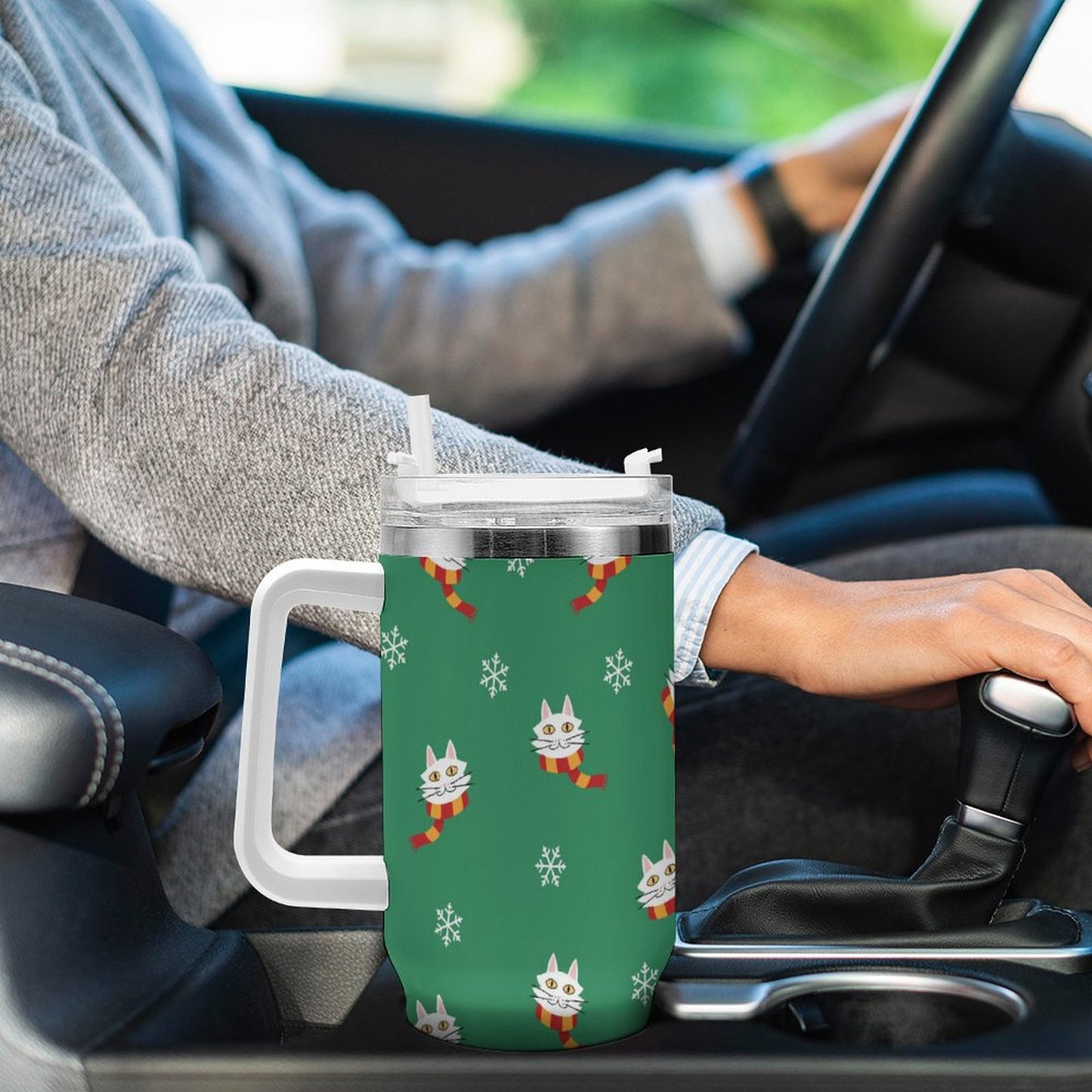 PHDT00288 POD US Local Tumbler 40 oz Large Capacity Car Cup Christmas Cat Scarf Snowflake