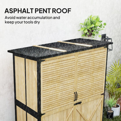 US Local Wood Storage Shed, Outdoor Garden Shed With Asphalt Roof, 2 Shelves, Lockable Doors And Adjustable Feet, Natural