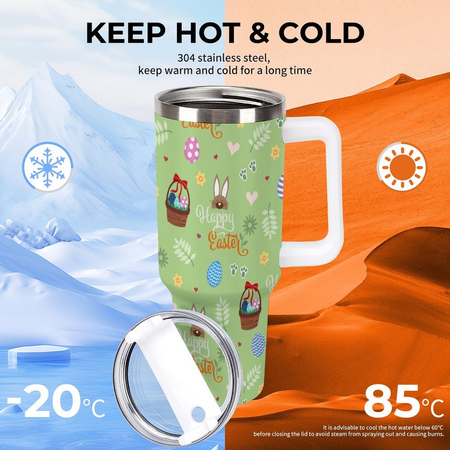 PHDT00497 POD US Local Tumbler 40oz Large Capacity Car Cup Easter, Egg, Rabbit