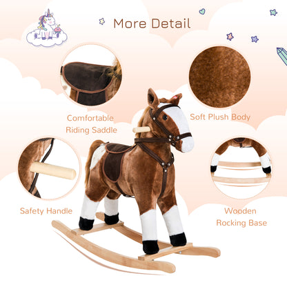 US Local Plush Rocking Horse For Kids, Brown, Realistic Sounds, Ride-On Toy For Children 3