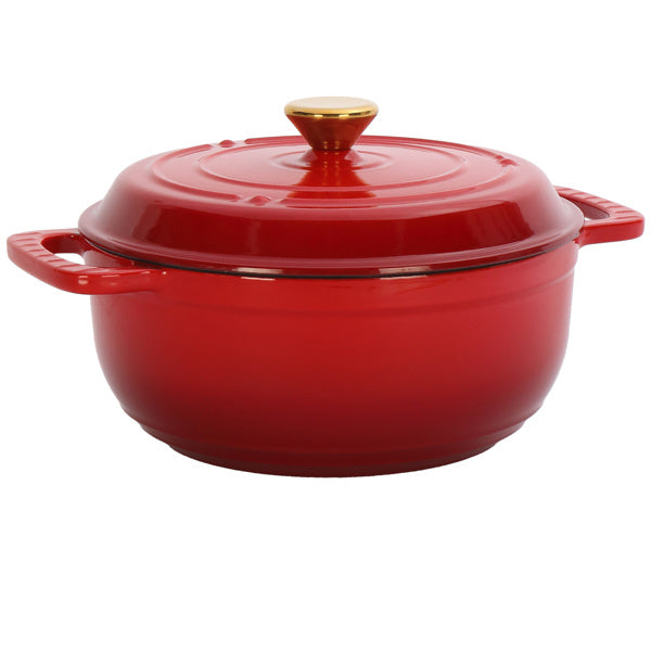 US Local Cast Iron 6QT Cooking Pot - Gradient Red - Includes Two Silicone Gloves - Enamel Pot