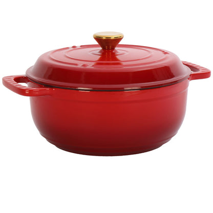 US Local Cast Iron 6QT Cooking Pot - Gradient Red - Includes Two Silicone Gloves - Enamel Pot
