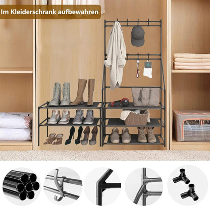 US Local 5-Tier Shoe Rack Shoe Storage For Entryway,Narrow Shoe Rack,Coat And Shoe Rack With 8 Hooks
