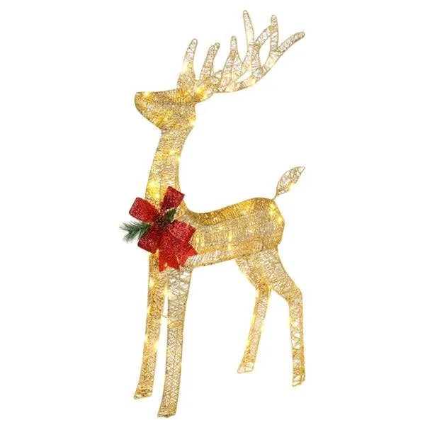 Lighted Christmas Reindeer Outdoor Decorations, Weather Proof 4ft Santa's Sleigh Reindeer Christmas Ornament Indoor Home Decor Pre-lit 90 LED Lights With Stakes, Zip Ties Secured