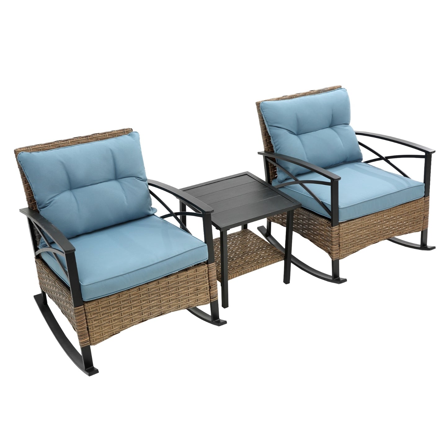 US Local 3pcs Rattan Rocking Chair Set Outdoor Leisure Grey